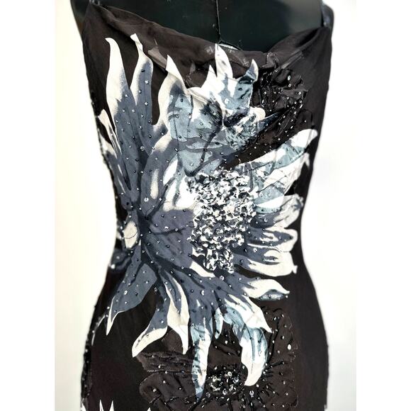 Cache Rare Vintage 90s Beaded Floral Print Silk Dress - Picture 4 of 11